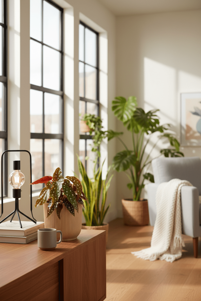 Begonia Maculata — Bégonia bambou — Ø14 cm — H30 cm + ELHO Vibes Fold jaune - Verdeia