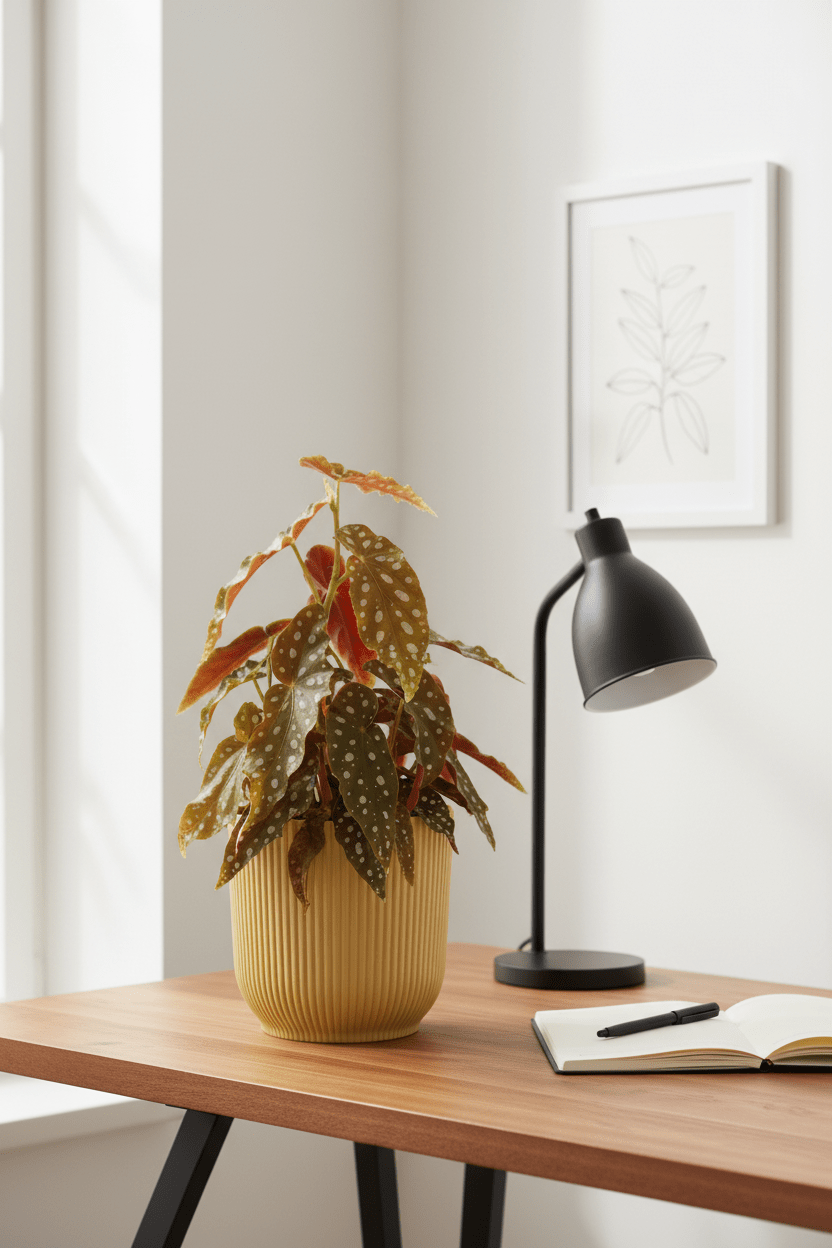 Begonia Maculata — Bégonia bambou — Ø14 cm — H30 cm + ELHO Vibes Fold jaune - Verdeia