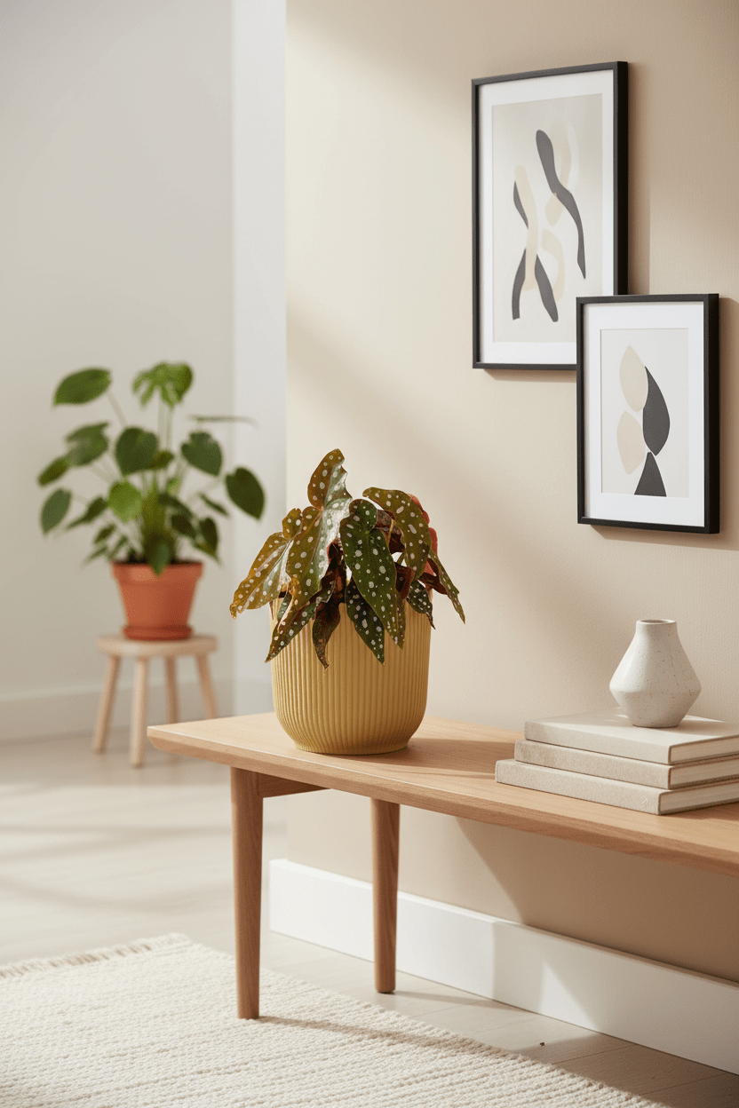 Begonia Maculata — Bégonia bambou — Ø14 cm — H30 cm + ELHO Vibes Fold jaune - Verdeia