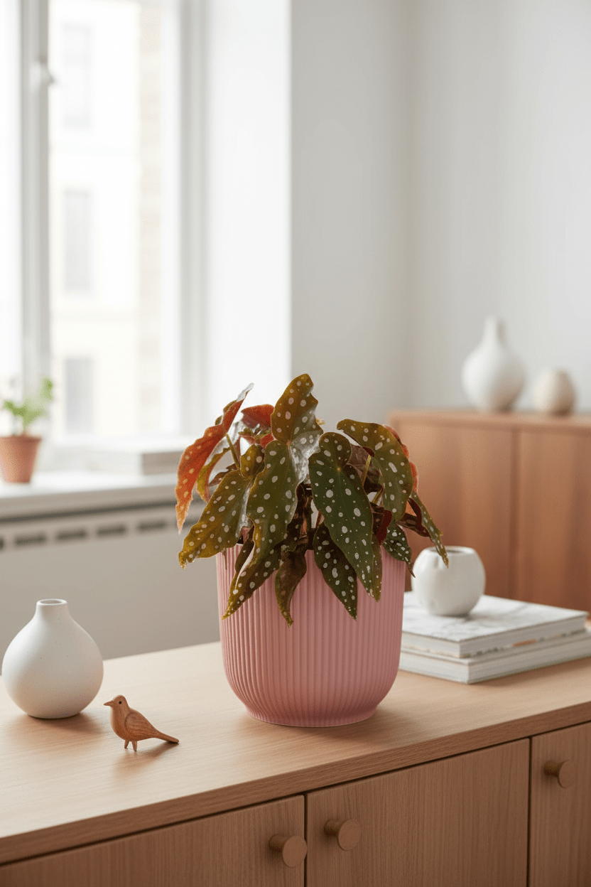 Begonia Maculata — Bégonia bambou — Ø14 cm — H30 cm + ELHO Vibes Fold rose - Verdeia