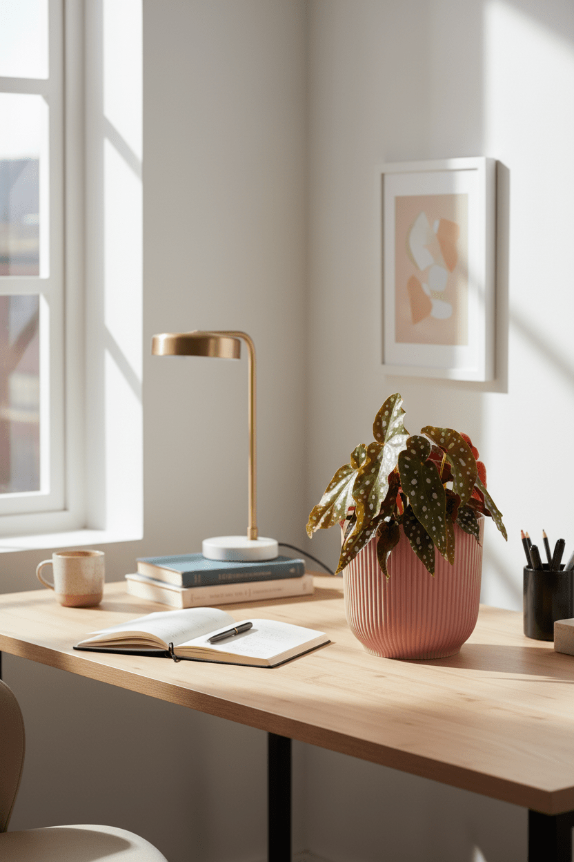 Begonia Maculata — Bégonia bambou — Ø14 cm — H30 cm + ELHO Vibes Fold rose - Verdeia