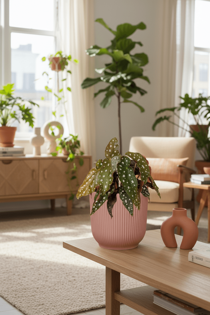 Begonia Maculata — Bégonia bambou — Ø14 cm — H30 cm + ELHO Vibes Fold rose - Verdeia