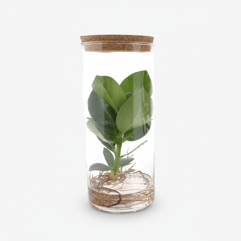 Clusia en tube de verre — Plante hydroponique — Ø12 cm — H30 cm - Verdeia