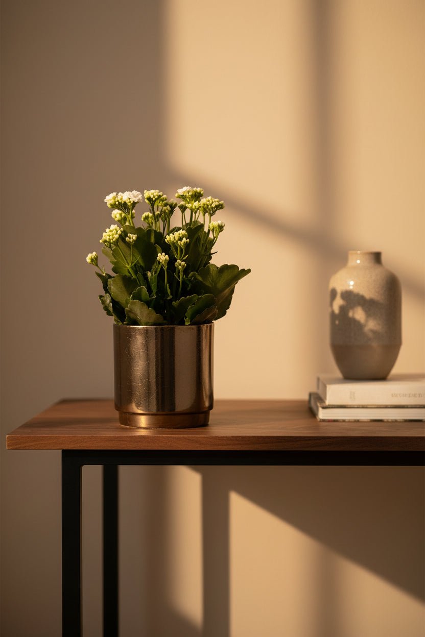 Kalanchoe blanc – Pot céramique doré bronze (Ø12 x H27 cm) - Verdeia