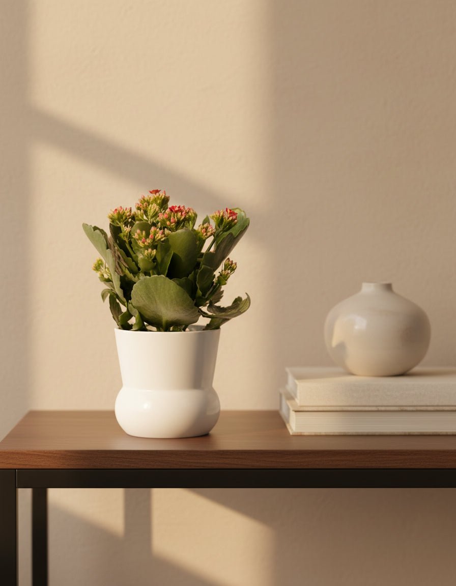 Kalanchoe rouge – Pot céramique blanc (Ø12 x H27 cm) - Verdeia