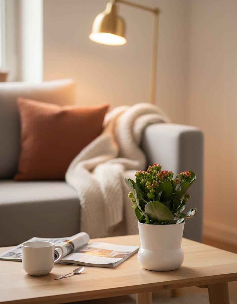 Kalanchoe rouge – Pot céramique blanc (Ø12 x H27 cm) - Verdeia