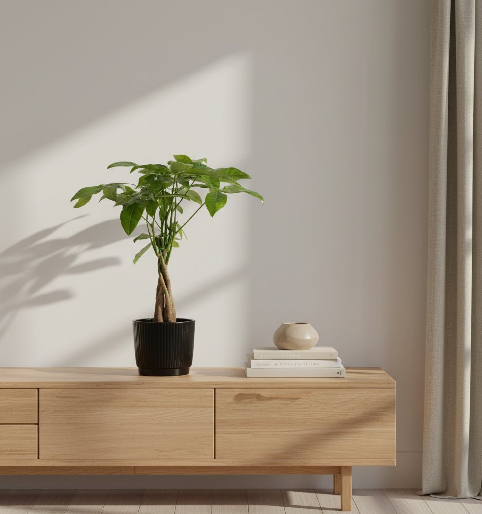 Pachira Aquatica – Arbre à monnaie – Pot céramique noire (Ø12 x H45 cm) - Verdeia