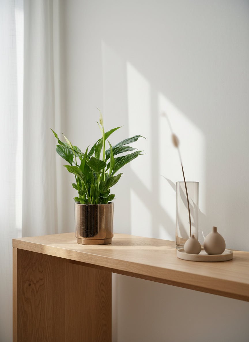 Spathiphyllum – Fleur de lune – Pot céramique bronze (Ø12 x H35 cm) - Verdeia