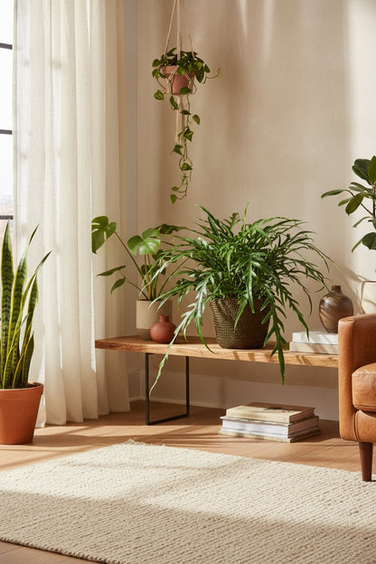 Aglaomorpha Coronans — Fougère épiphyte — Ø17 cm — H45 cm + pot Selin noir - Verdeia