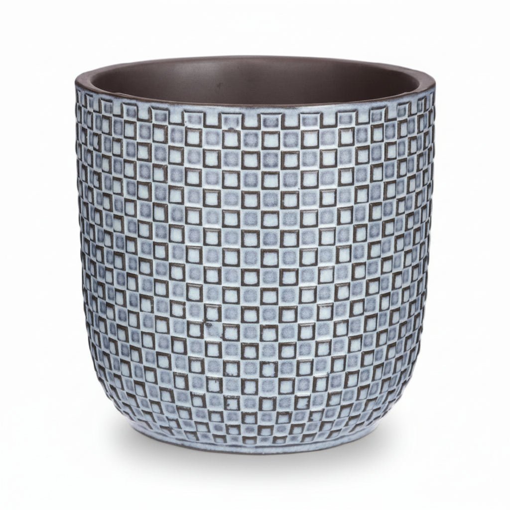 Cache - pot Relief Bleu en Céramique — Ø13,5 cm - Verdeia