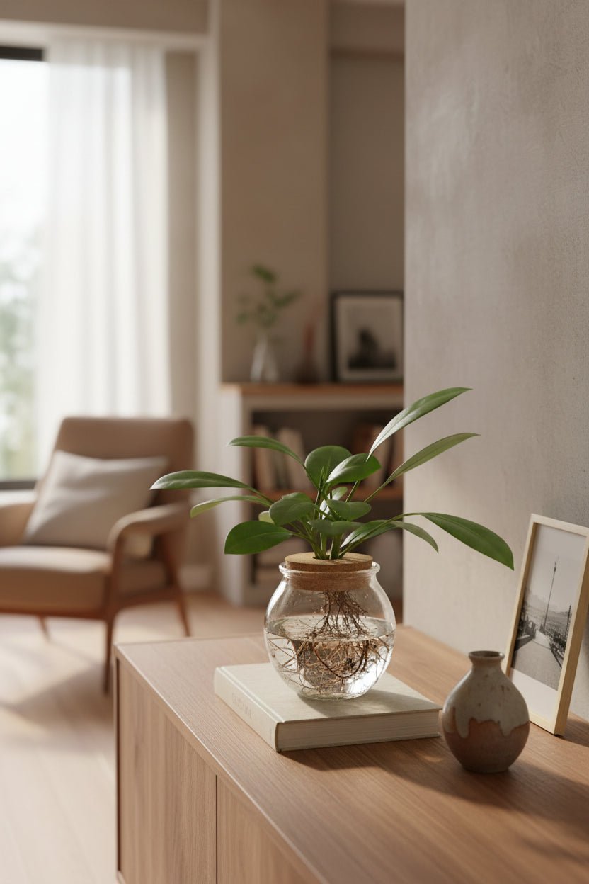 Clusia en bocal cylindre avec bouchon — Plante hydroponique — Ø12 cm — H30 cm - Verdeia