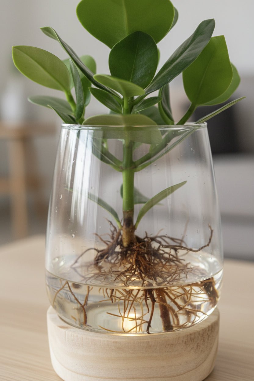 Clusia en bocal Kingston verre + LED — Plante hydroponique — Ø12 cm — H30 cm - Verdeia