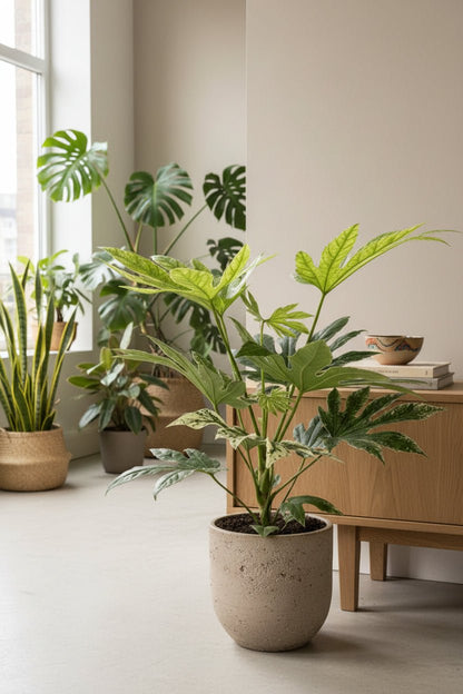 Fatsia Japonica Spider Web — Aralia du Japon panachée — Ø17 cm — H50 cm - Verdeia