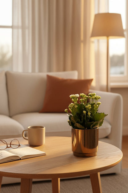 Kalanchoe blanc – Pot céramique doré bronze (Ø12 x H27 cm) - Verdeia