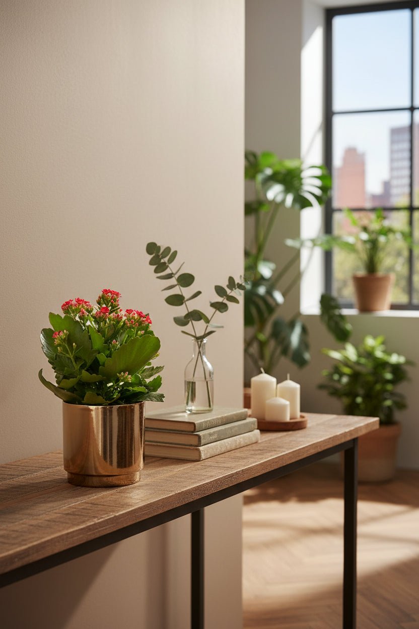 Kalanchoe Red + Pot céramique bronze doré — Ø12 cm — H27 cm - Verdeia