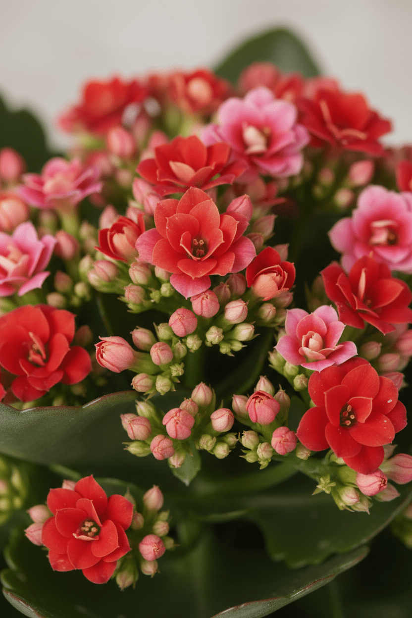 Kalanchoe Rosalina Don Justino — Flaming Katy — Ø12 cm — H30 cm + Pot relief rose - Verdeia