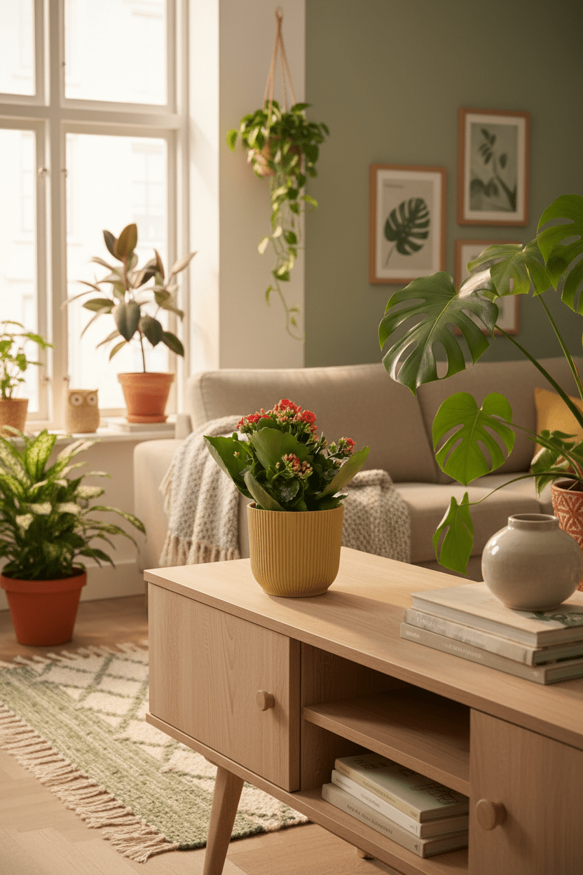 Kalanchoe Rosalina Don Justino — Flaming Katy — Ø14 cm — H30 cm + ELHO Vibes Fold jaune - Verdeia