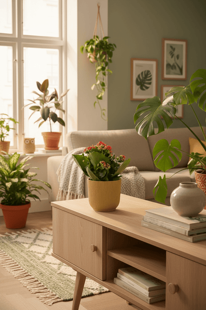 Kalanchoe Rosalina Don Justino — Flaming Katy — Ø14 cm — H30 cm + ELHO Vibes Fold jaune - Verdeia