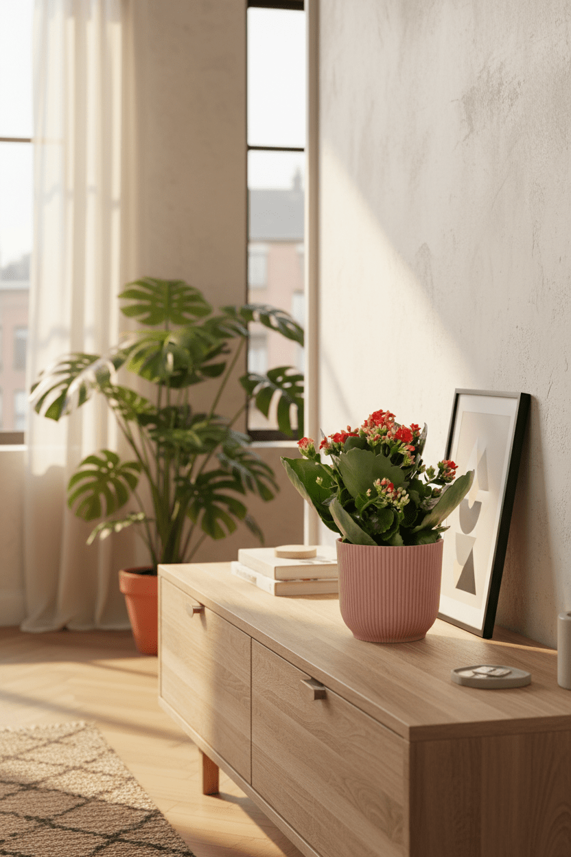 Kalanchoe Rosalina Don Justino — Flaming Katy — Ø14 cm — H30 cm + ELHO Vibes Fold rose - Verdeia