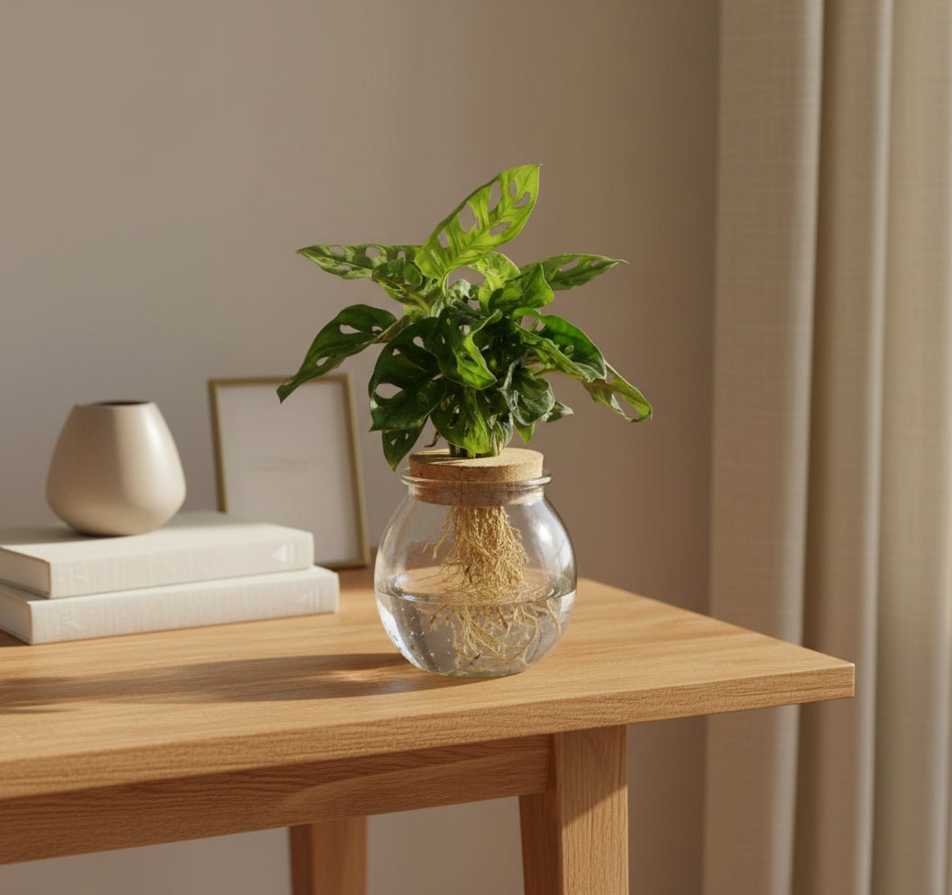 Monstera Adansonii en bocal en verre avec bouchon – Ø12 cm – H25 cm - Verdeia