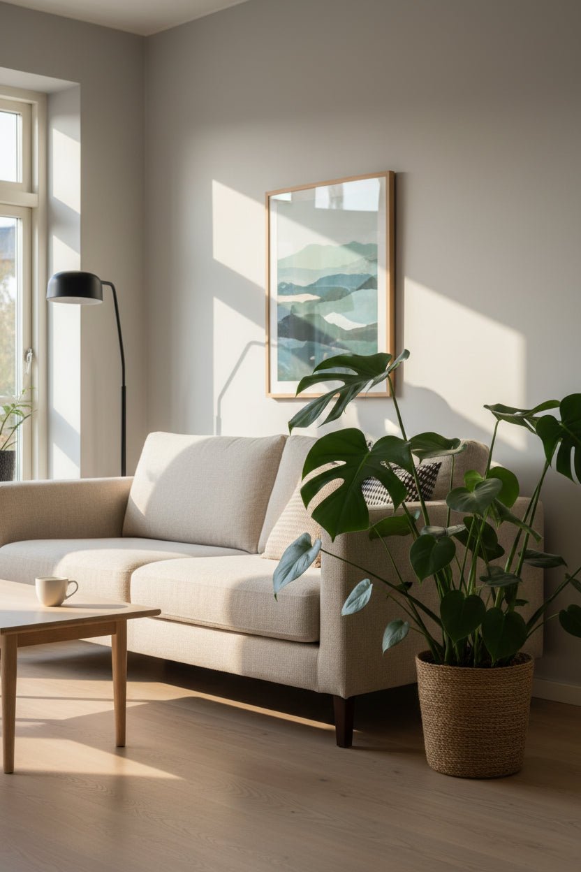 Monstera deliciosa — Ø21 x H60 cm — Prête à poser — Panier naturel - Verdeia