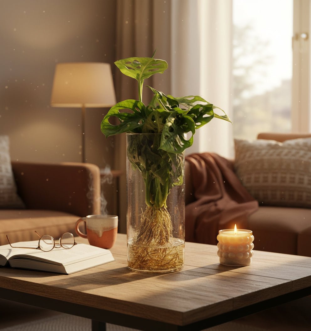 Monstera en vase cylindre en verre – Ø12 cm – H25 cm - Verdeia