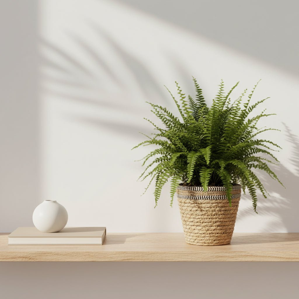 Nephrolepis Green Lady – Panier naturel tressé (Ø12 x H35 cm) - Verdeia