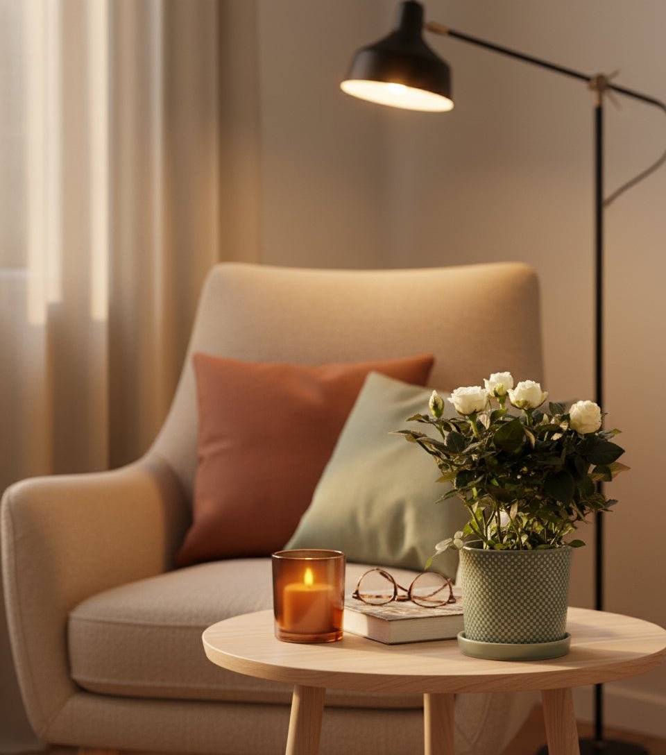 Rosier nain blanc – Pot céramique vert (Ø12 x H30 cm) - Verdeia