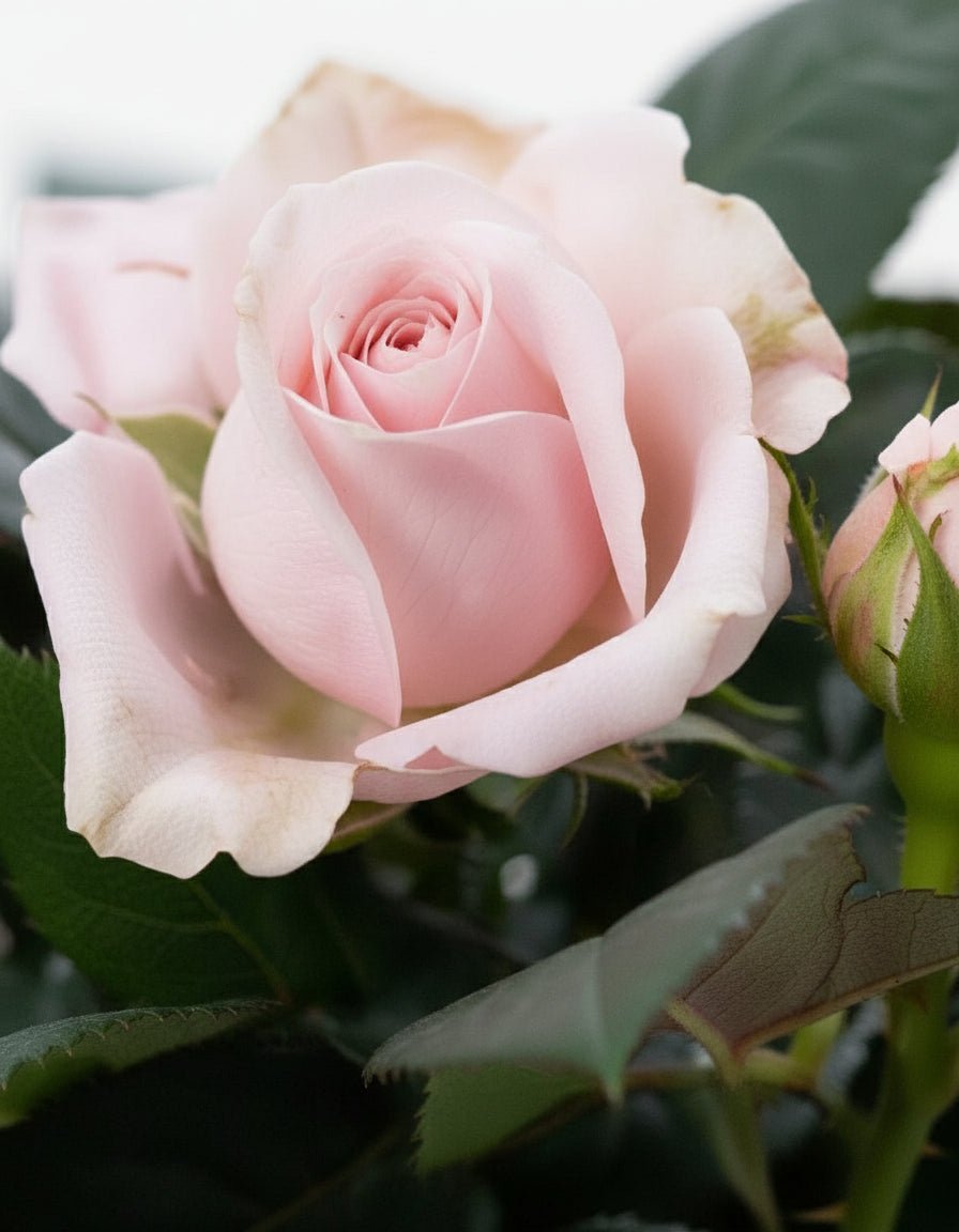 Rosier nain rose pâle – Pot céramique rose (Ø12 x H30 cm) - Verdeia