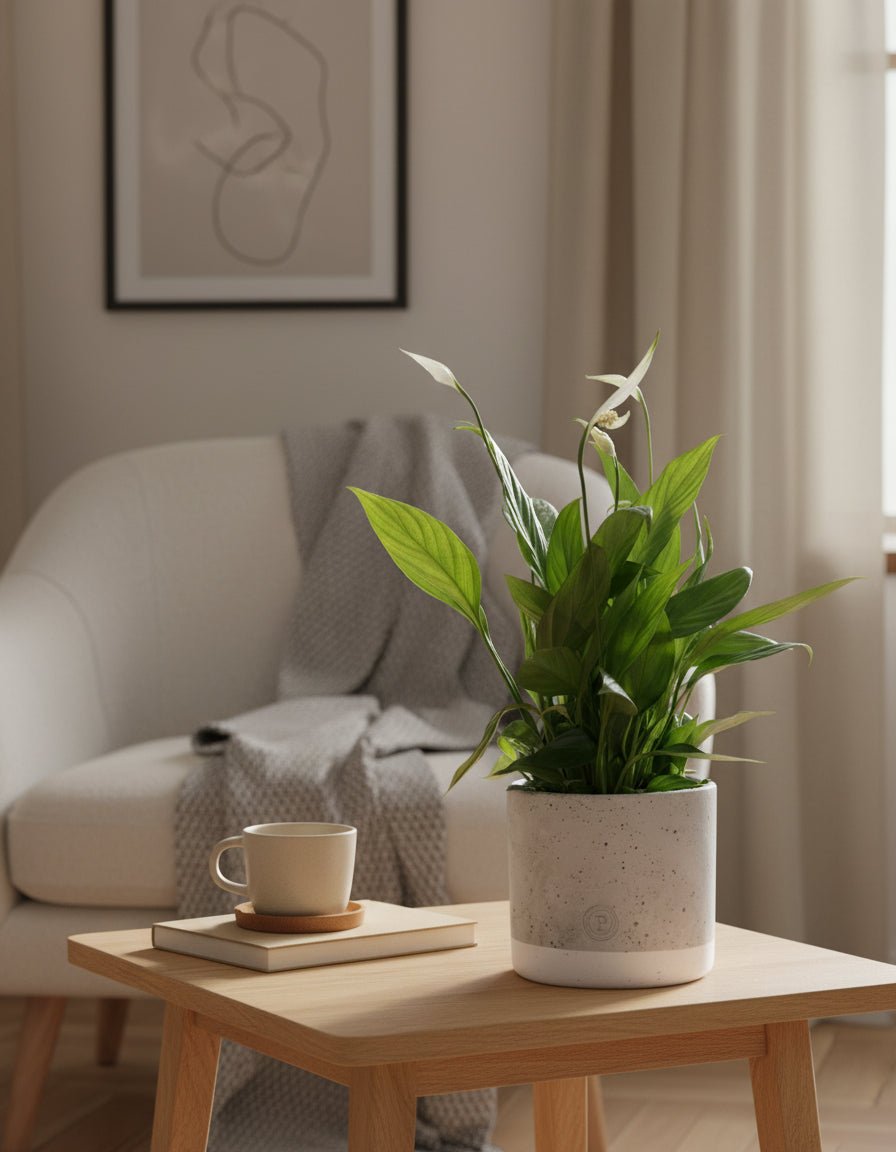 Spathiphyllum – Fleur de lune – Pot céramique gris (Ø12 x H35 cm) - Verdeia